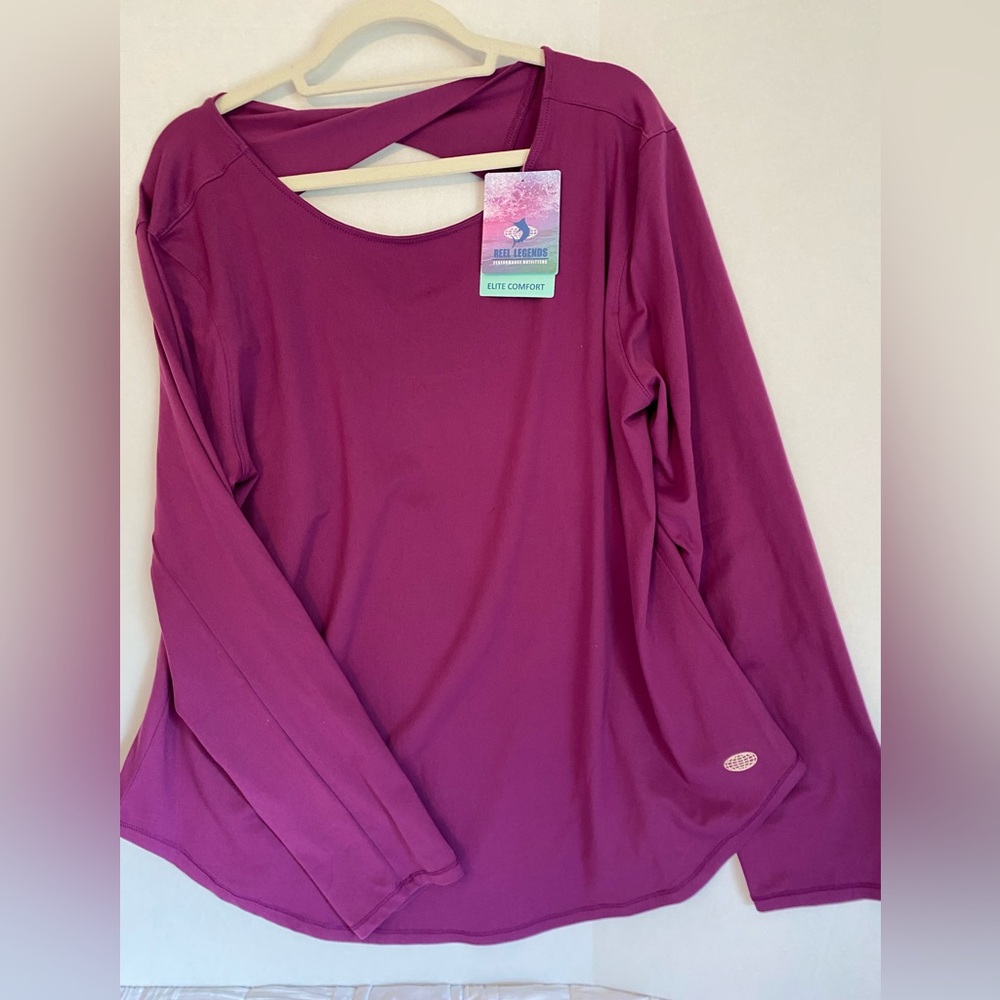 NWT Reel Legends Elite Comfort UPF 50+ Top Women XL Magenta Purple Twist Back